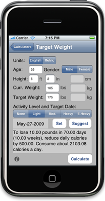 iPhone Target Weight Calculator